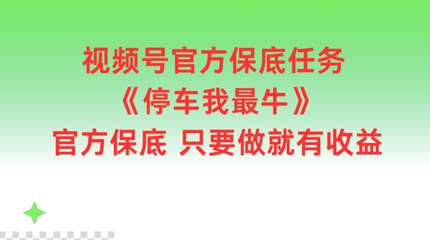 视频号官方保底任务，停车我最牛，官方保底只要做就有收益【揭秘】-宇文网创