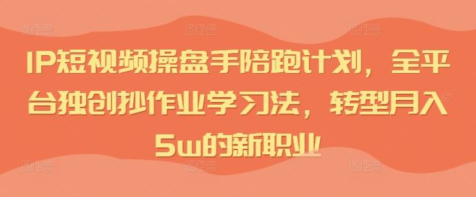 IP短视频操盘手陪跑计划，全平台独创抄作业学习法，转型月入5w的新职业-宇文网创