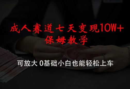 成人赛道七天变现10W+保姆教学，可放大，0基础小白也能轻松上车【揭秘】-宇文网创