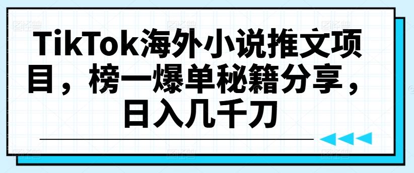 TikTok海外小说推文项目，榜一爆单秘籍分享，日入几千刀-宇文网创