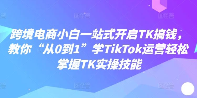 跨境电商小白一站式开启TK搞钱，教你“从0到1”学TikTok运营轻松掌握TK实操技能-宇文网创