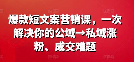 爆款短文案营销课，一次解决你的公域→私域涨粉、成交难题-宇文网创