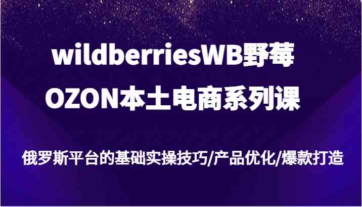 wildberriesWB野莓/OZON本土电商系列课，俄罗斯平台的基础实操技巧/产品优化/爆款打造-宇文网创