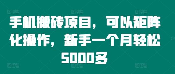 手机搬砖项目，可以矩阵化操作，新手一个月轻松5000多-宇文网创