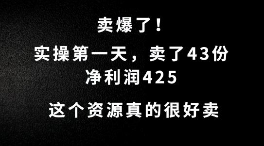 这个资源，需求很大，实操第一天卖了43份，净利润425【揭秘】-宇文网创