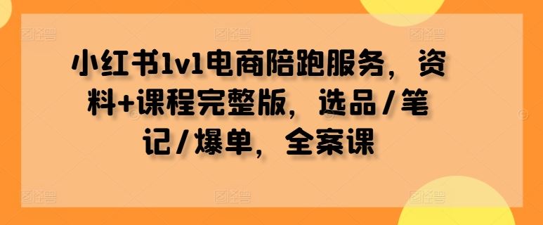 小红书1v1电商陪跑服务，资料+课程完整版，选品/笔记/爆单，全案课-宇文网创