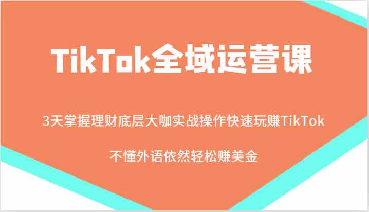 TikTok全域运营课，大咖实战操作快速玩赚TikTok，不懂外语依然轻松赚美金！-宇文网创