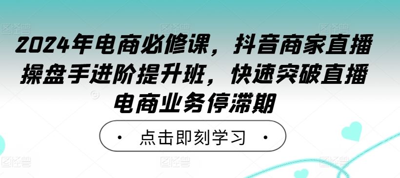 2024年电商必修课，抖音商家直播操盘手进阶提升班，快速突破直播电商业务停滞期-宇文网创