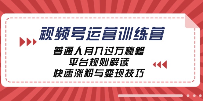 视频号运营训练营：普通人月入过万秘籍，平台规则解读，快速涨粉与变现-宇文网创