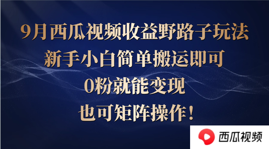 西瓜视频收益野路子玩法，新手小白简单搬运即可，0粉就能变现，也可矩…-宇文网创