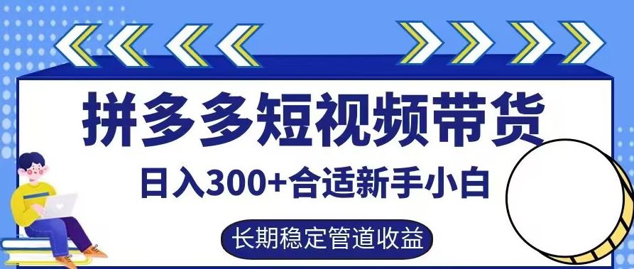 拼多多短视频带货日入300+有长期稳定被动收益，合适新手小白【揭秘】-宇文网创