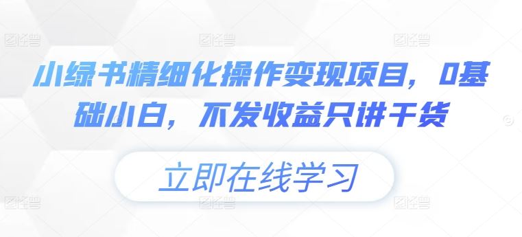 小绿书精细化操作变现项目，0基础小白，不发收益只讲干货-宇文网创