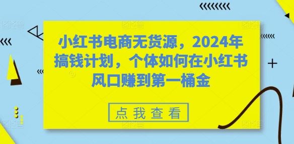 小红书电商无货源，2024年搞钱计划，个体如何在小红书风口赚到第一桶金-宇文网创