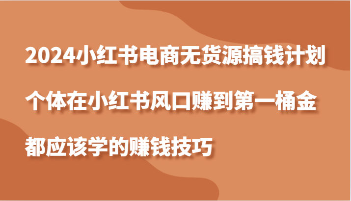 2024小红书电商无货源搞钱计划，个体在小红书风口赚到第一桶金应该学的赚钱技巧-宇文网创