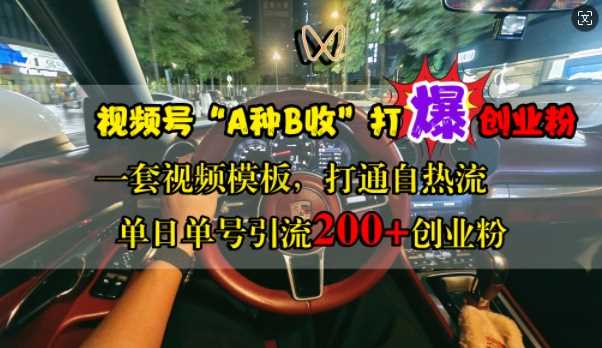 视频号“A种B收”打爆创业粉，一套视频模板打通自热流，单日单号引流200+创业粉-宇文网创