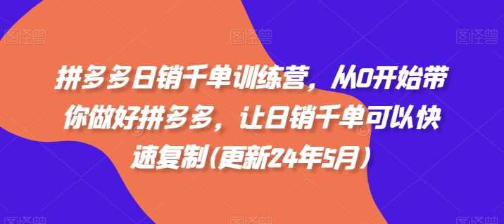 拼多多日销千单训练营，从0开始带你做好拼多多，让日销千单可以快速复制(更新24年10月)-宇文网创