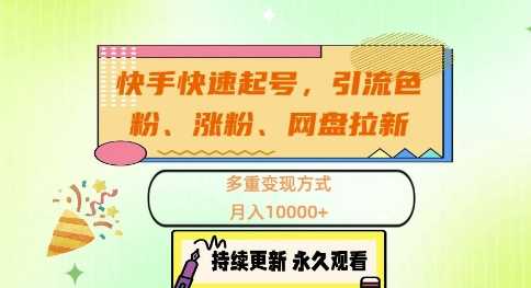 快手快速起号，引流s粉、涨粉、网盘拉新多重变现方式，月入1w【揭秘】-宇文网创