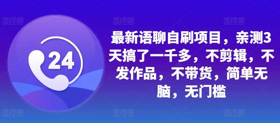 最新语聊自刷项目，亲测3天搞了一千多，不剪辑，不发作品，不带货，简单无脑，无门槛-宇文网创