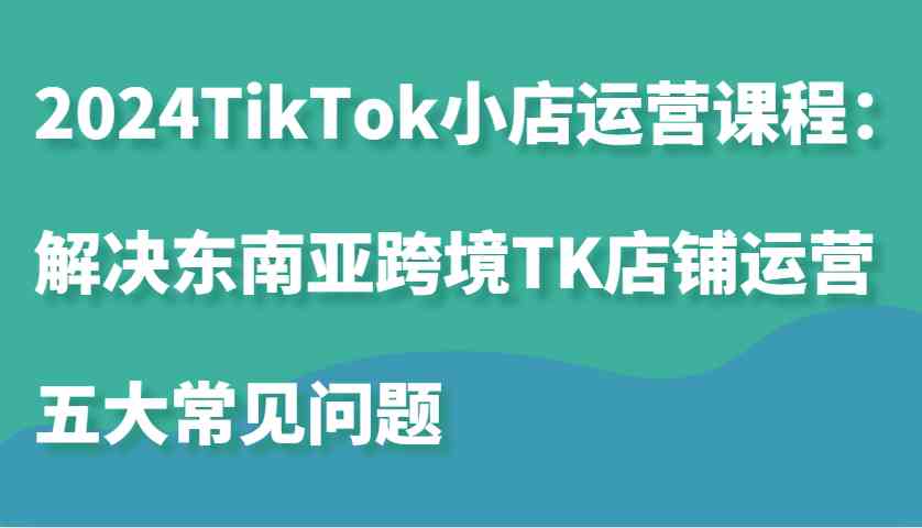 2024TikTok小店运营课程：解决东南亚跨境TK店铺运营五大常见问题-宇文网创