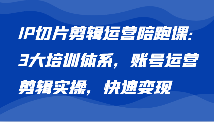 IP切片剪辑运营陪跑课，3大培训体系：账号运营 剪辑实操 快速变现-宇文网创