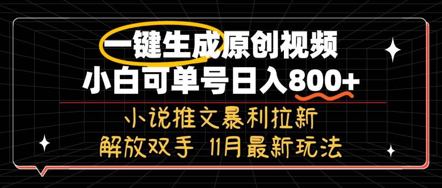 11月最新玩法小说推文暴利拉新，一键生成原创视频，小白可单号日入800+…-宇文网创