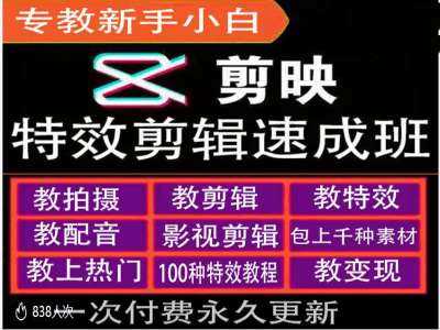 剪映特效教程和运营变现教程，特效剪辑速成班，专教新手小白-宇文网创