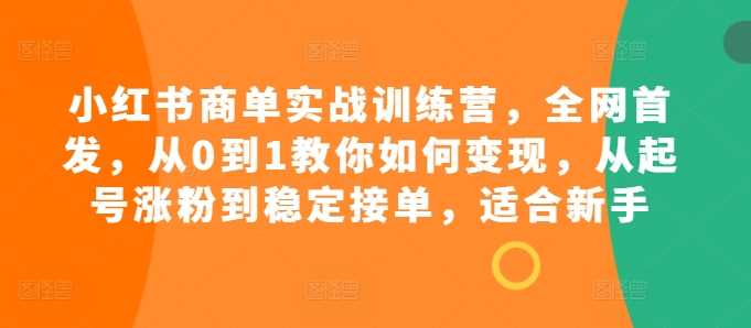 小红书商单实战训练营，全网首发，从0到1教你如何变现，从起号涨粉到稳定接单，适合新手-宇文网创