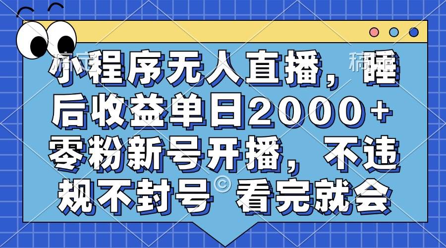 小程序无人直播，睡后收益单日2000+ 零粉新号开播，不违规不封号 看完就会-宇文网创