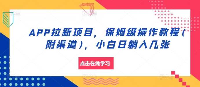 APP拉新项目，保姆级操作教程(附渠道)，小白日躺入几张【揭秘】-宇文网创