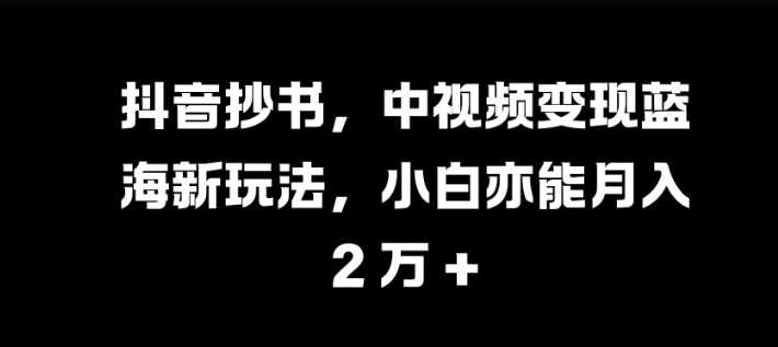 抖音抄书，中视频变现蓝海新玩法，小白亦能月入 过W【揭秘】-宇文网创