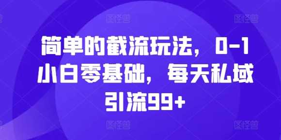 简单的截流玩法，0-1小白零基础，每天私域引流99+【揭秘】-宇文网创