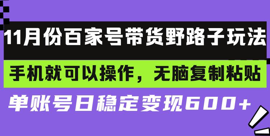 百家号带货野路子玩法 手机就可以操作，无脑复制粘贴 单账号日稳定变现…-宇文网创