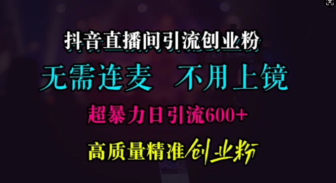 抖音直播间引流创业粉，无需连麦、无需上镜，超暴力日引流600+高质量精准创业粉【揭秘】-宇文网创