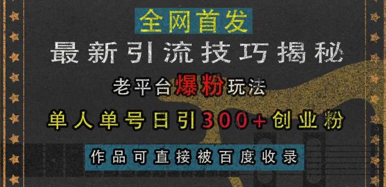 最新引流技巧揭秘，老平台爆粉玩法，单人单号日引300+创业粉，作品可直接被百度收录-宇文网创