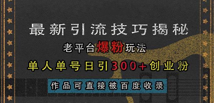 最新引流技巧揭秘，老平台爆粉玩法，单人单号日引300+创业粉，作品可直…-宇文网创