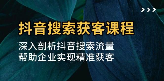 抖音搜索获客课程：深入剖析抖音搜索流量，帮助企业实现精准获客-宇文网创