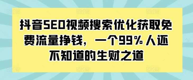 抖音SEO视频搜索优化获取免费流量挣钱，一个99%人还不知道的生财之道-宇文网创