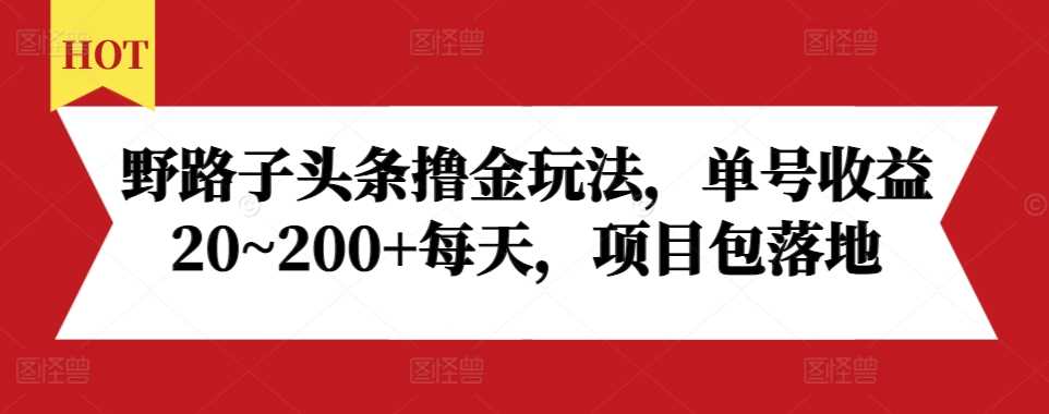 野路子头条撸金玩法，单号收益20~200+每天，项目包落地-宇文网创