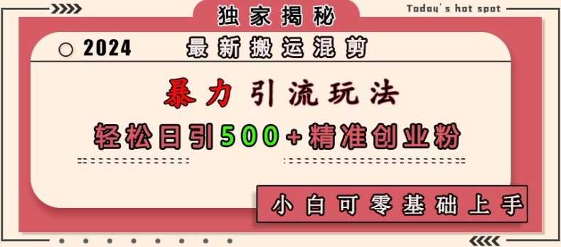 最新搬运混剪暴力引流玩法，轻松日引500+精准创业粉，小白可零基础上手-宇文网创