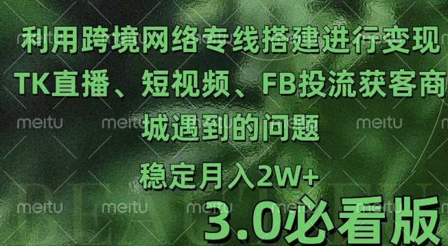 利用跨境电商网络及搭建TK直播、短视频、FB投流获客以及商城遇到的问题进行变现3.0必看版【揭秘】-宇文网创