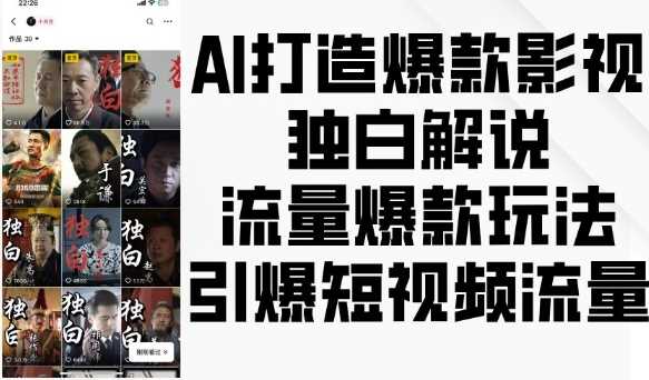 AI打造爆款影视独白解说，流量爆款玩法，引爆短视频流量-宇文网创