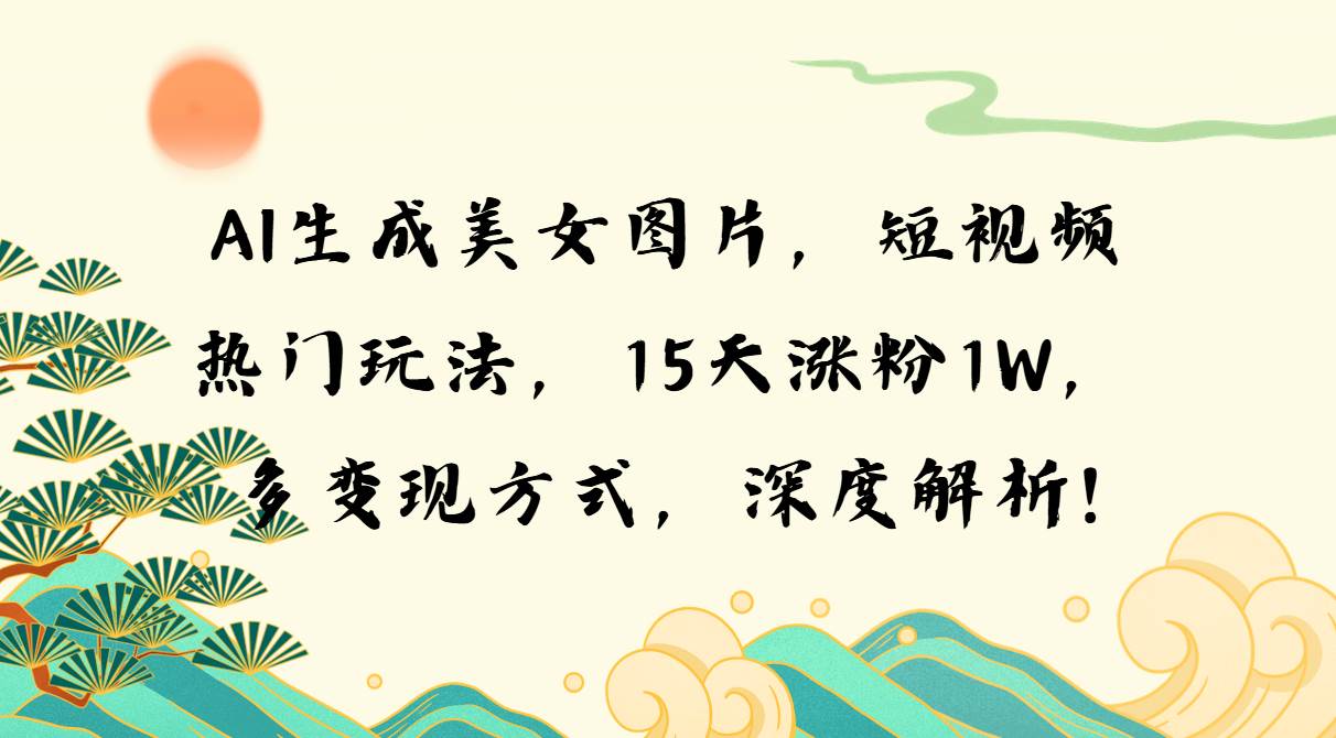 AI生成美女图片，短视频热门玩法，15天涨粉1W，多变现方式，深度解析!-宇文网创