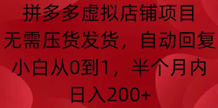 拼多多虚拟店铺项目，无需压货发货，自动回复，小白从0到1，半个月内日入200+【揭秘】-宇文网创