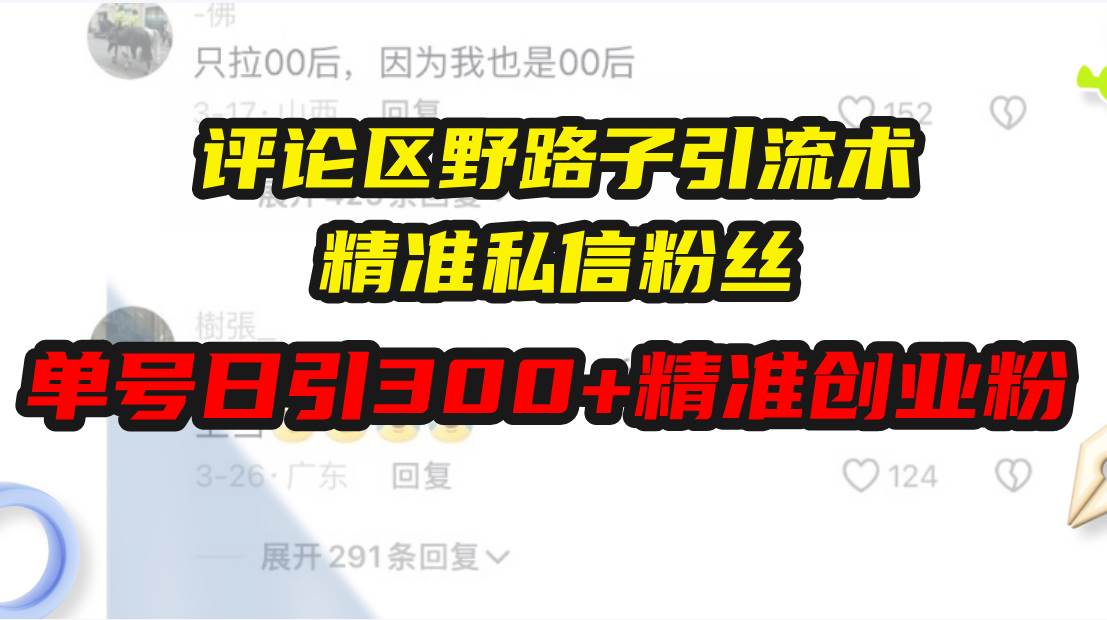 评论区野路子引流术，精准私信粉丝，单号日引流300+精准创业粉-宇文网创