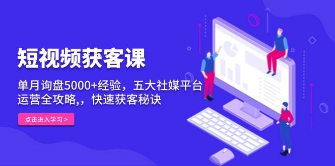 短视频获客课，单月询盘5000+经验，五大社媒平台运营全攻略,，快速获客…-宇文网创