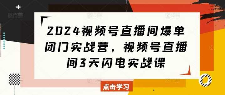 2024视频号直播间爆单闭门实战营，视频号直播间3天闪电实战课-宇文网创