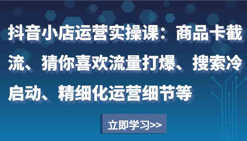 抖音小店运营实操课：商品卡截流、猜你喜欢流量打爆、搜索冷启动、精细化运营细节等-宇文网创