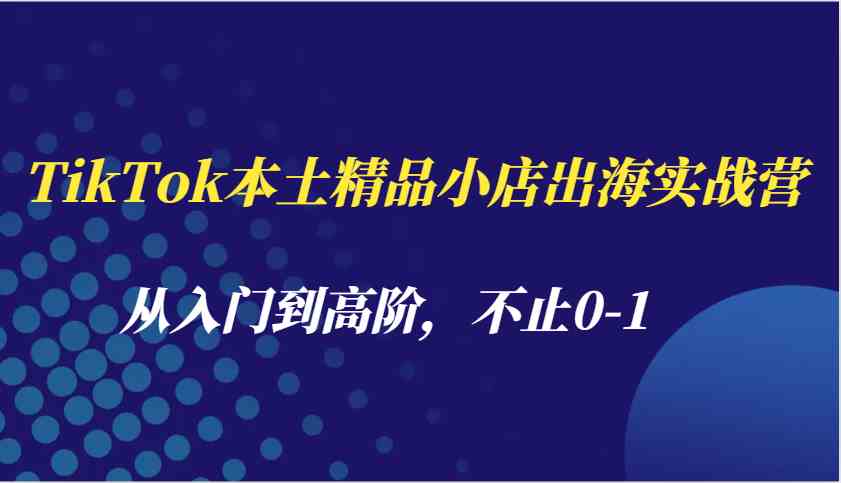 TikTok本土精品小店出海实战营，从入门到高阶，不止0-1-宇文网创