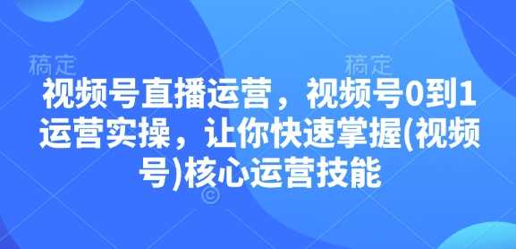 视频号直播运营，视频号0到1运营实操，让你快速掌握(视频号)核心运营技能-宇文网创