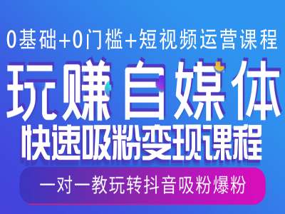 0基础+0门槛+短视频运营课程，玩赚自媒体快速吸粉变现课程，一对一教玩转抖音吸粉爆粉-宇文网创